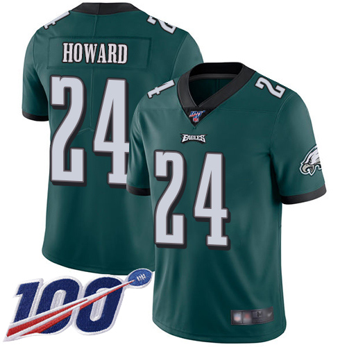 Men Philadelphia Eagles #24 Jordan Howard Midnight Green Team Color Vapor Untouchable NFL Jersey Limited 100th